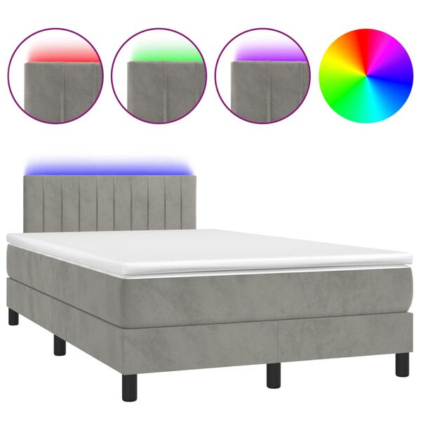 vidaXL Boxspringbett mit Matratze & LED Hellgrau 120x200 cm Samt