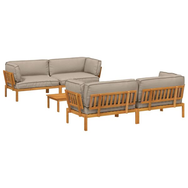 vidaXL Sofa Set mit Kissen Uni 5 pcs Taupe Massivholz Akazie