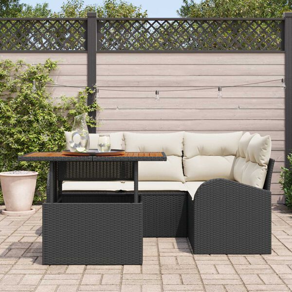 vidaXL Garten-Sofa-Set mit Speicher 5 pcs Schwarz Poly Rattan