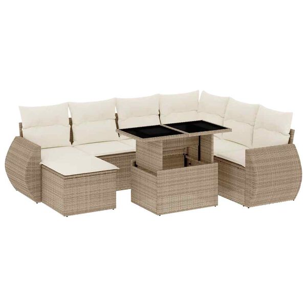 vidaXL 8-tlg. Garten-Sofagarnitur mit Kissen Beige Poly Rattan