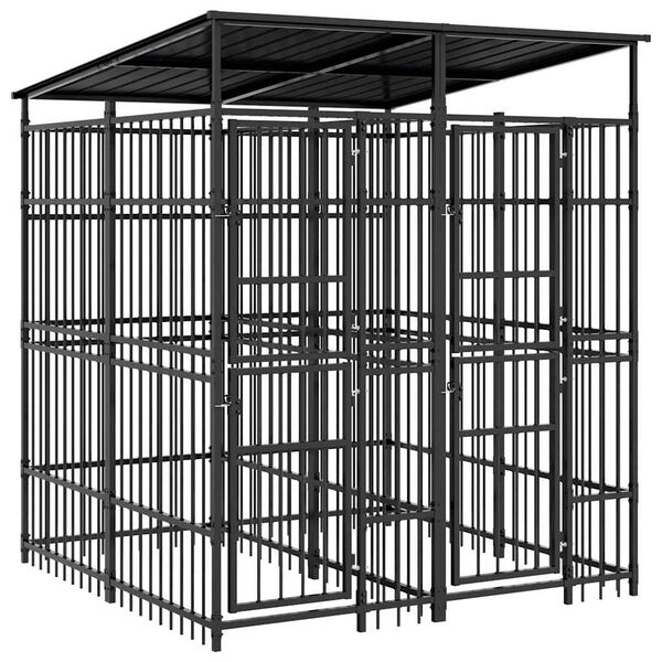 vidaXL Outdoor-Hundezwinger mit Dach Stahl 3,69 m&sup2;