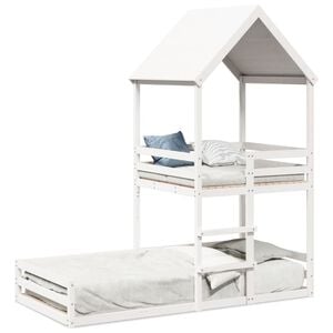 vidaXL Etagenbett mit Dach Wei&szlig; 90x200 cm Massivholz Kiefer