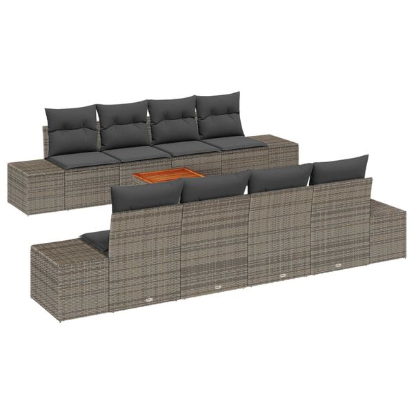 vidaXL Gartensofa-set mit Kissen 9 pcs Grau Poly-Rattan