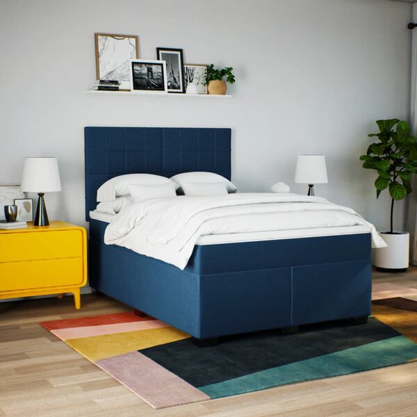 vidaXL Boxspringbett mit Matratze Blau 140x190 cm Stoff
