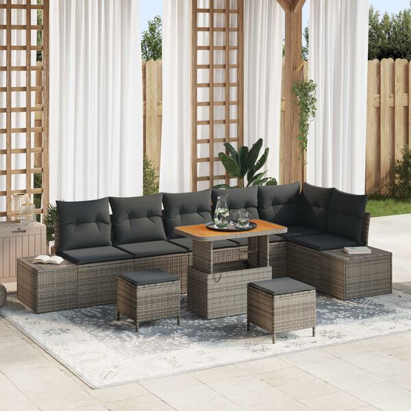 vidaXL Gartensofa-set mit Kissen 9 pcs Grau Poly-Rattan