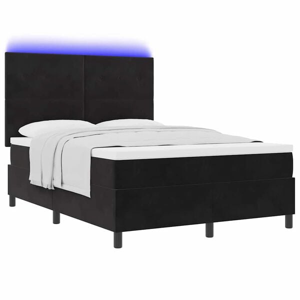vidaXL LED Boxspringbett mit Matratze Schwarz 140 x 200 cm Samt