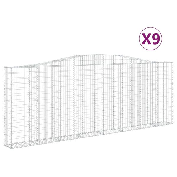 vidaXL Gabionen mit Hochbogen 9 Stk. 400x30x140/160cm Verzinktes Eisen