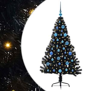 vidaXL K&uuml;nstlicher vorbeleuchteter Weihnachtsbaum Schwarz 150 cm PVC