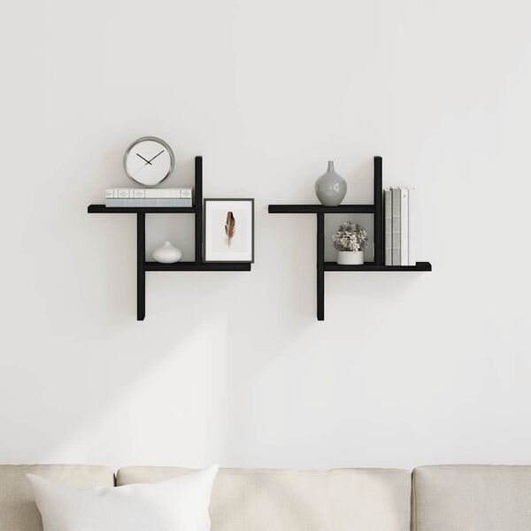 vidaXL Wandregale 2 Stk. Schwarz Eichen-Optik 38x12x38cm Holzwerkstoff