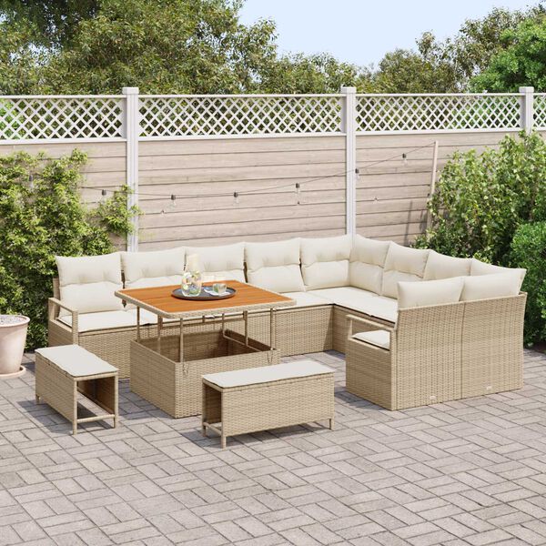 vidaXL Garten-Sofa-Set mit Kissen 12 pcs Beige Poly Rattan