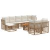 vidaXL Gartensofa-set 10 stk. Nat&uuml;rlich und Cremwei&szlig; Poly-Rattan
