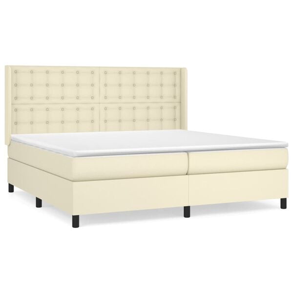 vidaXL Boxspringbett mit Matratze Creme 200x200 cm Kunstleder