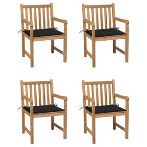 vidaXL Gartenst&uuml;hle 4 Stk. mit Schwarzen Kissen Massivholz Teak