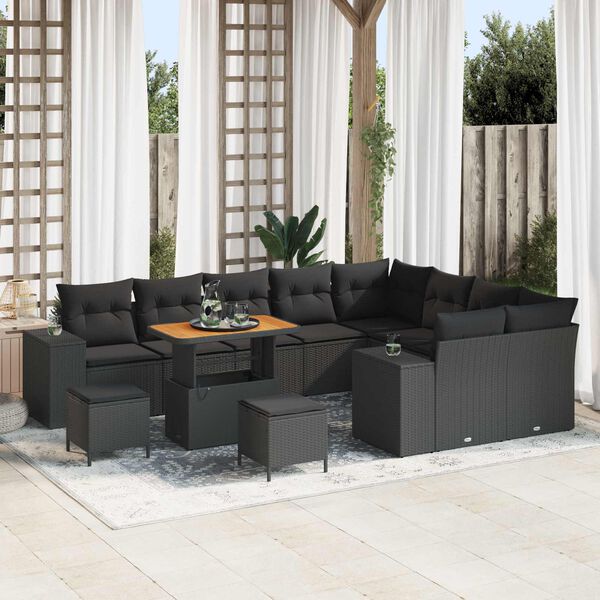 vidaXL Gartensofa-set mit Kissen 12 pcs Schwarz Poly-Rattan