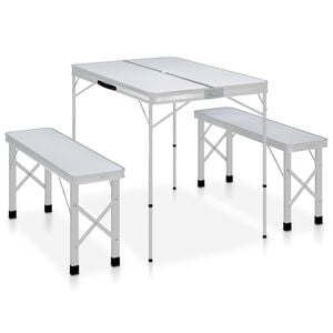 vidaXL Klappbarer Campingtisch mit 2 Sitzb&auml;nken Aluminium Wei&szlig;