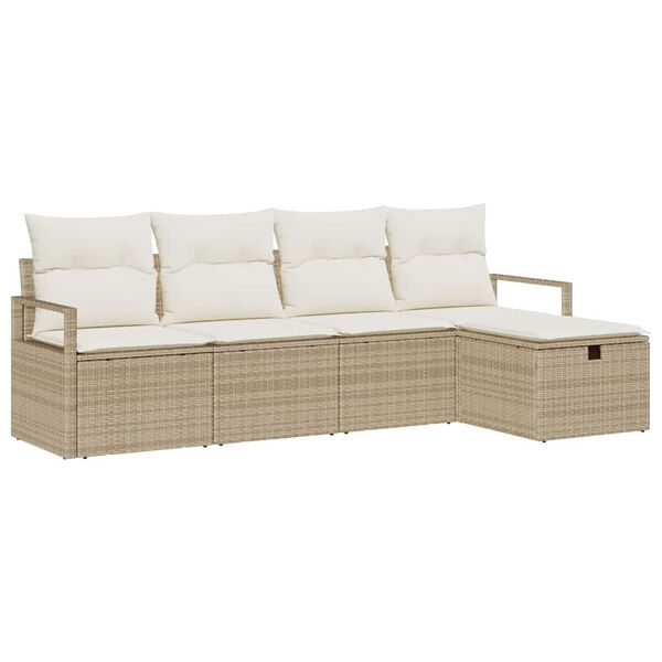 vidaXL Sofa Set mit Kissen 5 pcs Beige und Creme Poly-Rattan