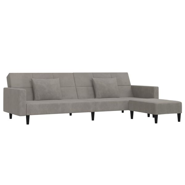 vidaXL Schlafsofa 2-Sitzer mit 2 Kissen & Hocker Hellgrau Samt