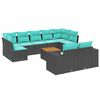 vidaXL 10-teiliges Gartensofa-Set mit Kissen, schwarzes Polyrattan