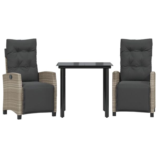 vidaXL 3-tlg. Garten-Essgruppe mit Kissen Hellgrau Poly Rattan
