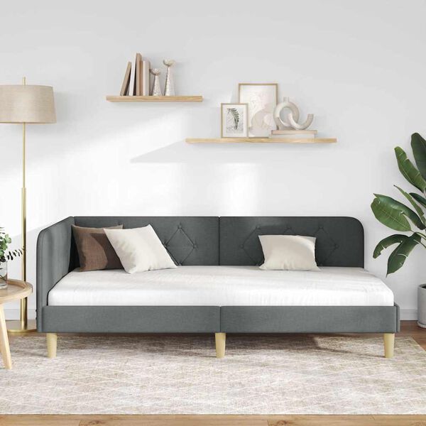 vidaXL Eckbettgestell mit Kopfteil Dunkelgrau 90 x 190 cm Stoff