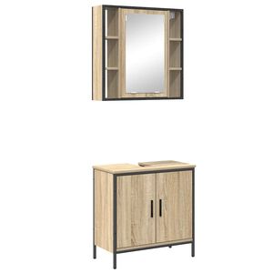 vidaXL Badezimmerm&ouml;bel-Set mit Regal mit T&uuml;r 2 pcs Braun Holzwerkstoff