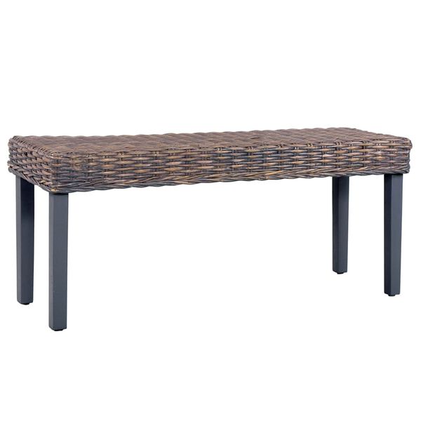 vidaXL Sitzbank 110 cm Grau Natur Kubu-Rattan und Massivholz Mahagoni
