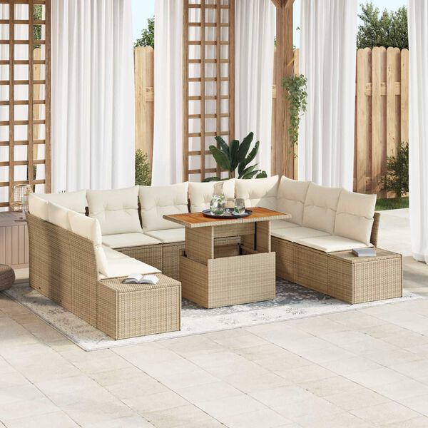 vidaXL Garten-Sofa-Set mit Speicher 10 pcs Beige Poly Rattan