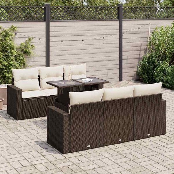 vidaXL 7-tlg. Garten-Sofagarnitur mit Kissen Braun Poly Rattan