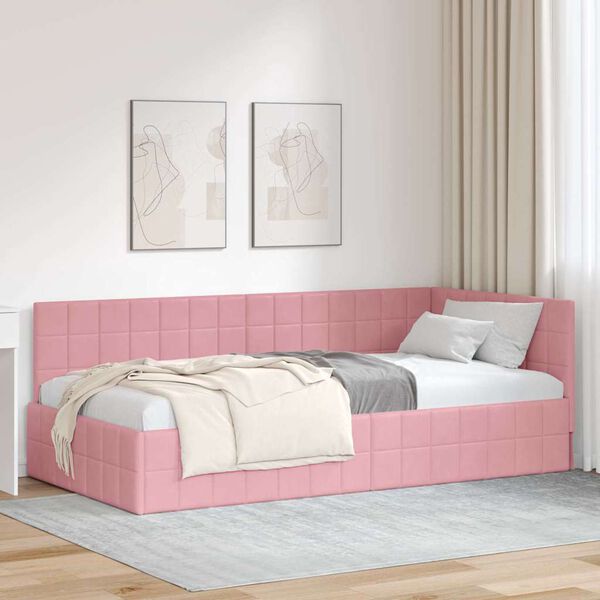 vidaXL Eckbettgestell mit Kopfteil Rosa 90 cm x 190 cm Samt