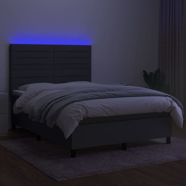 vidaXL Boxspringbett mit Matratze & LED Dunkelgrau 140x190 cm Stoff