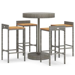 vidaXL 5-tlg. Gartenbar-Set Grau Poly Rattan & Massivholz Akazie