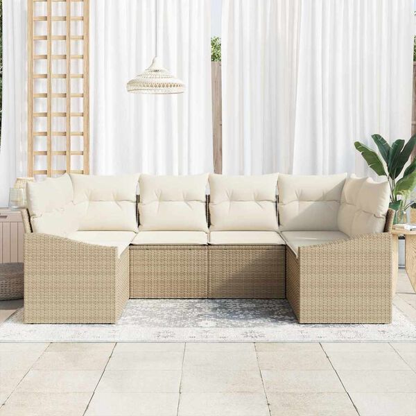 vidaXL Gartensofa-set mit Speicher 6 pcs Beige und Creme Poly-Rattan