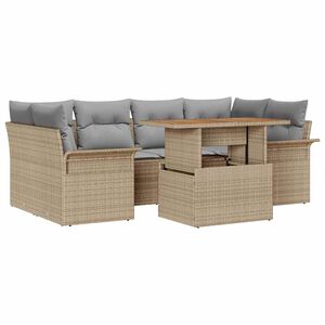 vidaXL Garten-Sofa-Set mit Speicher 7 pcs Beige Poly Rattan