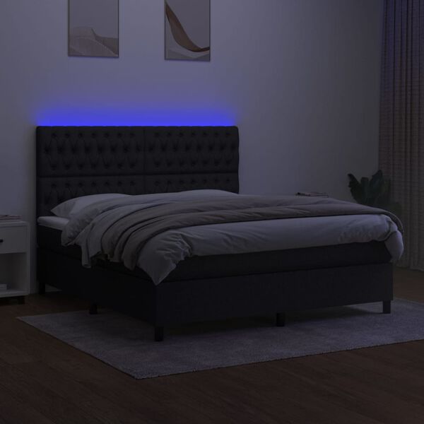 vidaXL Boxspringbett mit Matratze & LED Schwarz 180x200 cm Stoff