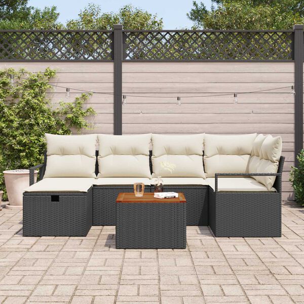 vidaXL Garten-Sofa-Set mit Kissen 7 pcs Schwarz Poly Rattan