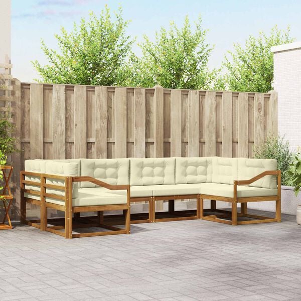 vidaXL Outdoor-Sofagarnitur mit Kissen 6 pcs Natur und Creme