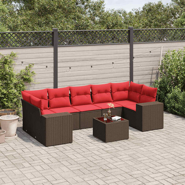 vidaXL 8-teiliges Gartensofa-Set mit Kissen, braun, Polyrattan