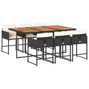 vidaXL 7-tlg. Garten-Essgruppe mit Kissen Schwarz Poly Rattan