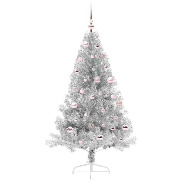 vidaXL Künstlicher vorbeleuchteter Weihnachtsbaum Silber 150 cm