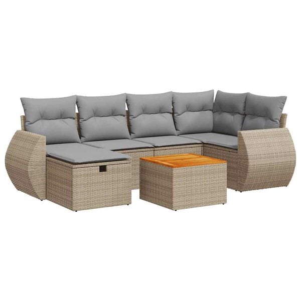 vidaXL 7-tlg. Garten-Sofagarnitur mit Kissen Beige Poly Rattan