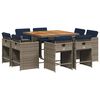 vidaXL 9-teiliges Garten-Ess-Set mit Kissen, grau, Polyrattan