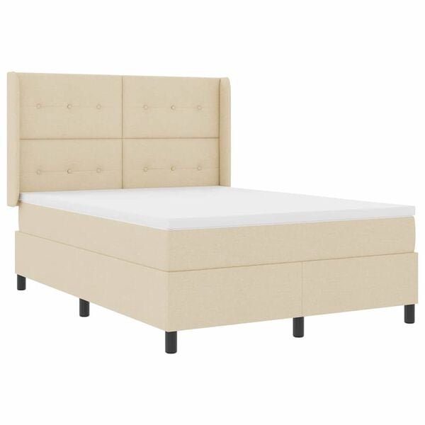 vidaXL LED Boxspringbett mit Matratze Creme 140 x 190 cm Stoff