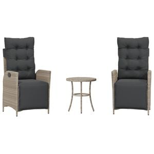 vidaXL 3-tlg. Bistro-Set mit Kissen Hellgrau Poly Rattan