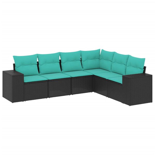 vidaXL 6-teiliges Gartensofa-Set mit Kissen, schwarzes Polyrattan