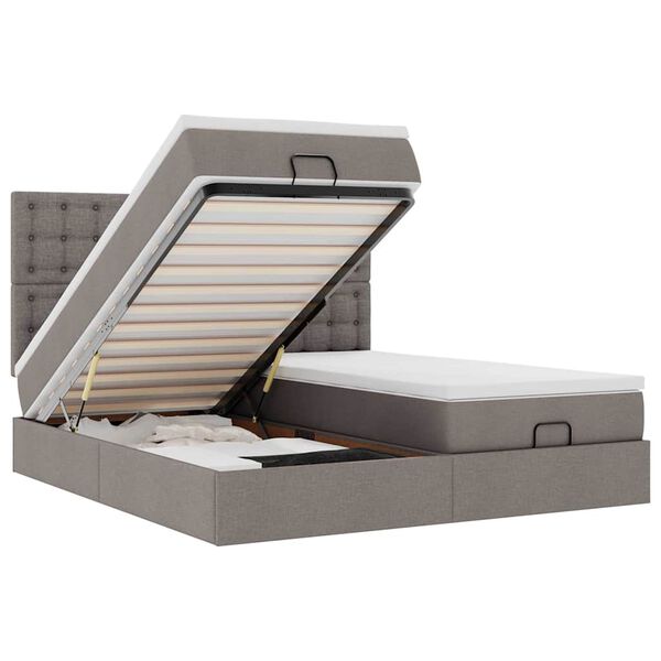 vidaXL Ottoman-Bett mit Matratzen & LEDs Taupe 160x200 cm Stoff