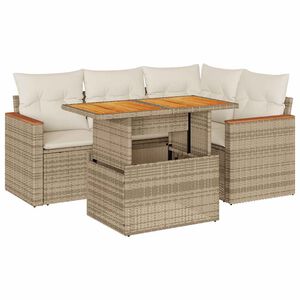 vidaXL 5-tlg. Garten-Sofagarnitur mit Kissen Beige Poly Rattan Akazie