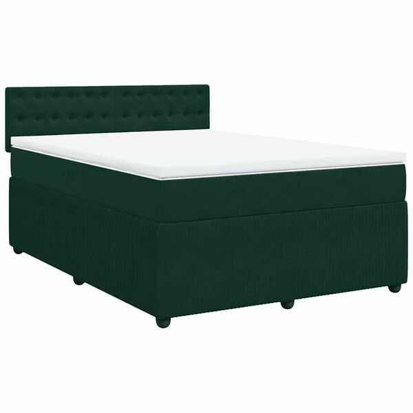 vidaXL Boxspringbett mit Matratze Dunkelgr&uuml;n 140x190 cm Samt