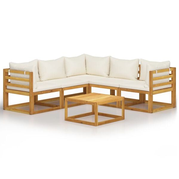 vidaXL 6-tlg. Garten-Lounge-Set mit Auflagen Creme Massivholz Akazie