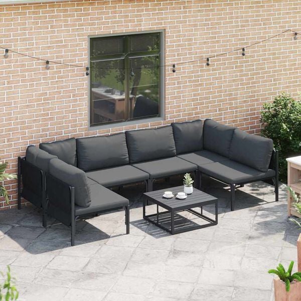 vidaXL Gartensofa-set mit Kissen 7 pcs Schwarz Stahl