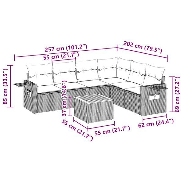 vidaXL 7-tlg. Garten-Sofagarnitur mit Kissen Schwarz Poly Rattan